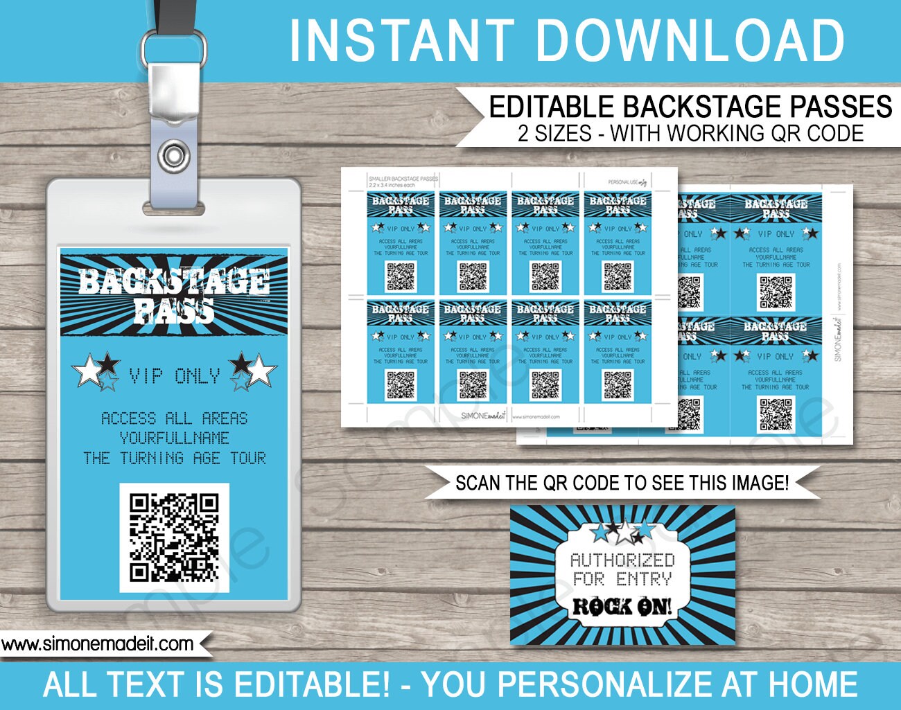 Rockstar Party Backstage Pass Printable Concert Template Qr Etsy Schweiz