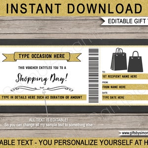 Shopping Spree Certificate Template - Printable Gift Voucher Card Coupon - Shopping Trip Girls Day Out - Mom, Daughter - with EDITABLE text