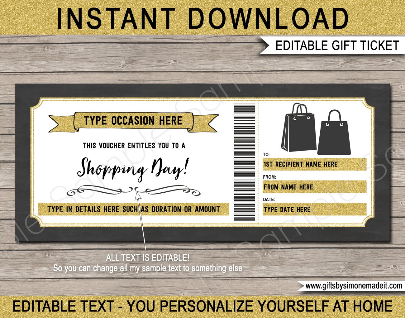 Shopping Spree Certificate Template Printable Gift Voucher Card Coupon Shopping Trip Girls Day Out Mom, Daughter With EDITABLE Text - Etsy UK