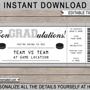 Hockey Spiel Ticket Abschlussgeschenk - Überraschungskarte für ein Hockeyspiel - Druckbare Vorlage - Abschluss Geschenkgutschein - EDITIERBARER Text Download