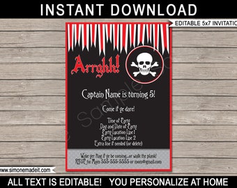 Pirate Invitation Template - Printable Pirate Theme Birthday Party Invite - INSTANT DOWNLOAD with EDITABLE text - you personalize