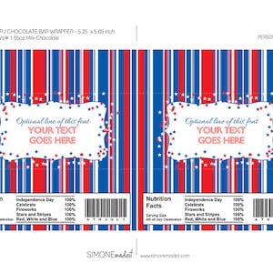 4th of July Candy Bar Wrappers Template Printable July Fourth Theme Chocolate Labels INSTANT DOWNLOAD EDITABLE text image 2