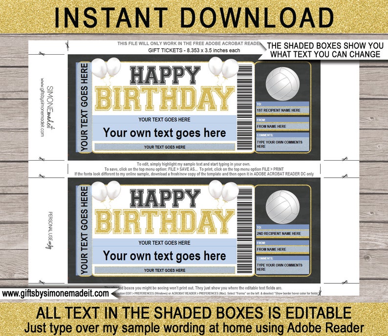 Birthday Volleyball Camp Gift Voucher Ticket Template Printable Surprise Training Camp Skills Clinic Coupon Card EDITABLE TEXT DOWNLOAD image 2