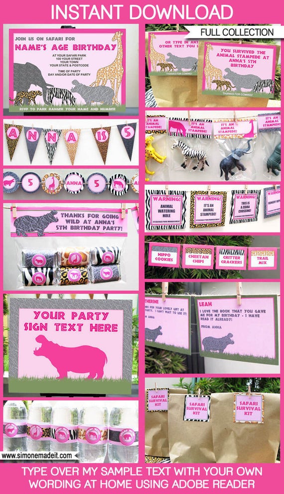 Safari Theme Party Printables Invitations Decorations For Girls