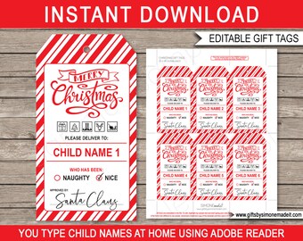 Santa Tags Printable Template - from Santa Gift Labels - Signed by Santa Claus - INSTANT DOWNLOAD text EDITABLE