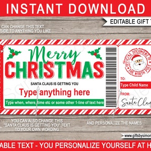 Modelo de vale-presente de Papai Noel para crianças - Certificado de presente de Natal personalizado para impressão - IOU de Papai Noel - DOWNLOAD INSTANTÂNEO - Nomes editáveis