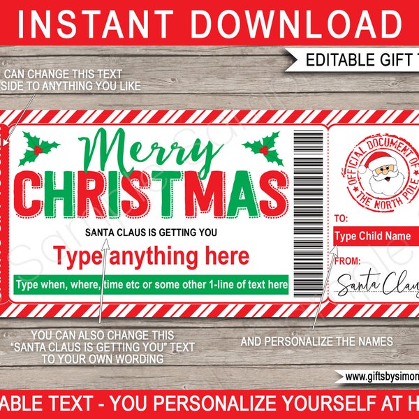 Christmas Santa Gift Voucher Template for Kids - Printable Custom Christmas Gift Certificate - Santa IOU - INSTANT DOWNLOAD - Editable Names