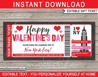 New York Trip Ticket Valentines Day Gift Printable Voucher Template - Surprise  Reveal Holiday Vacation Getaway Travel - EDITABLE text