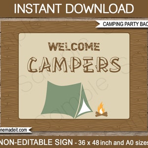 Camping Party Schild Vorlagen - Backdrops - Druckbare Campout Geburtstagsparty Dekorationen - SOFORTIGER DOWNLOAD PDF - 36x48 Zoll & A0-Größen