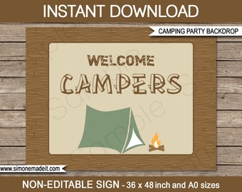 Camping Party Sign Templates - Backdrops - Printable Campout Birthday Party Decorations - INSTANT DOWNLOAD PDF - 36x48 inch & A0 sizes
