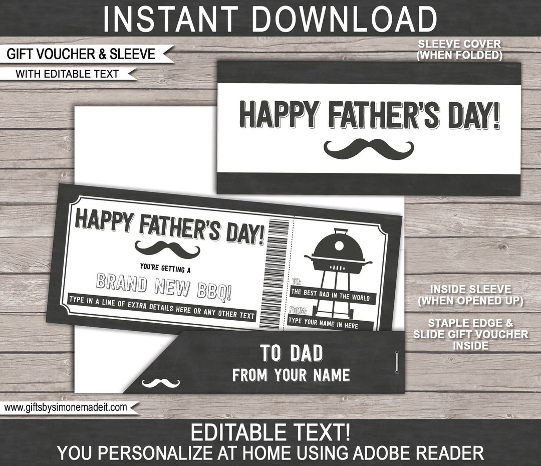 BBQ Voucher Coupon Template Printable Fathers Day Gift Certificate
