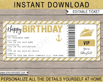 Cruise Ticket Birthday Gift, Printable Boarding Pass Template, Surprise ...