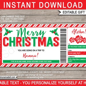 Hawaii reisticket sjabloon verrassingsreis onthullen kerstcadeau idee - reizen vakantie uitje vakantie - INSTANT DOWNLOAD met BEWERKBARE tekst