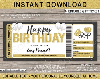 Ear Piercing Birthday Gift Certificate: Editable Text (Digital Download)