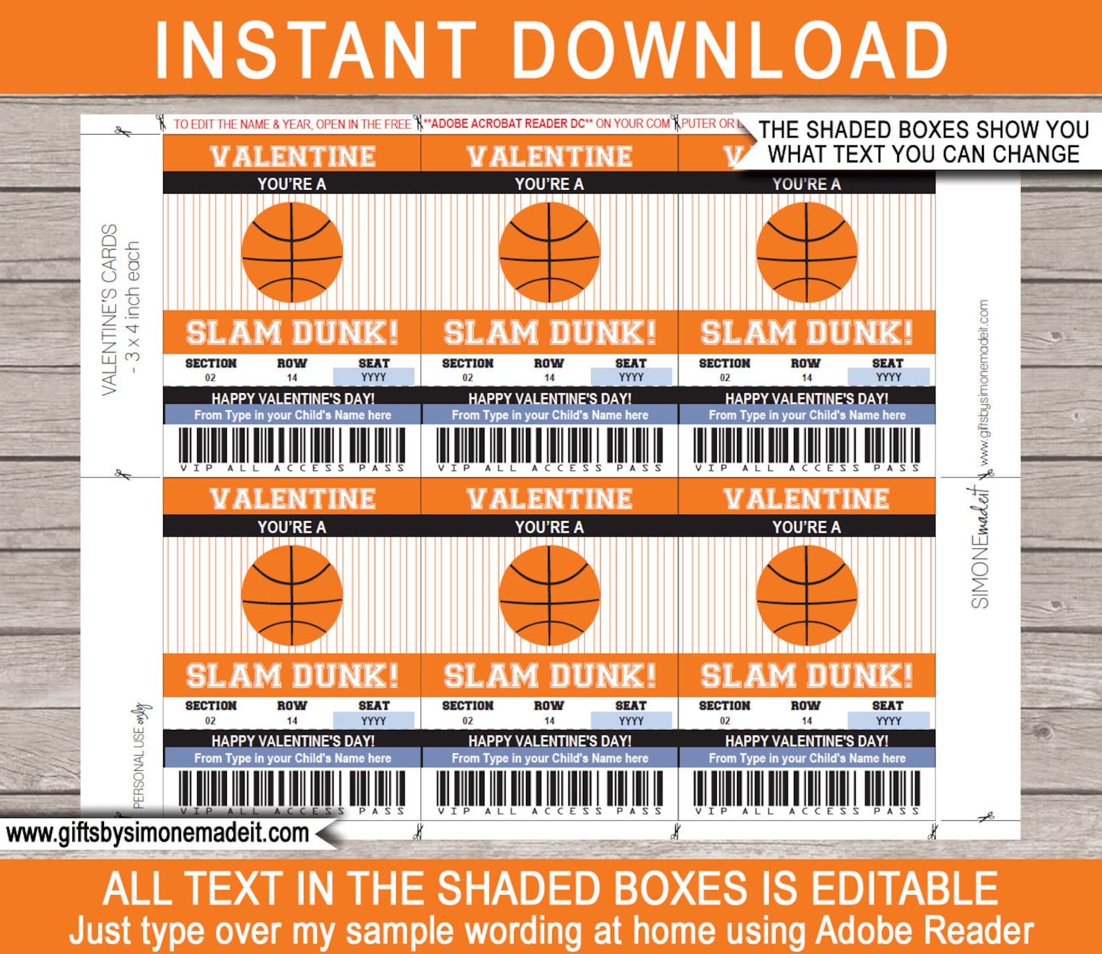 Basketball Valentine Cards for Kids Gift Tags, Class Classroom School