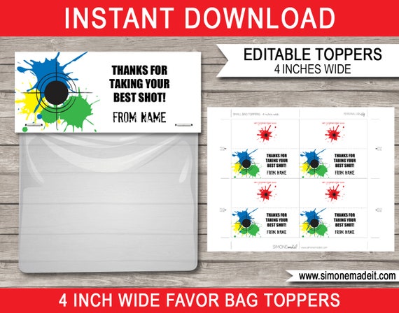Paintball Favor Bag Toppers - Paintball Party Favors - Paintball Theme Party Printables - 4 inches wide - INSTANT DOWNLOAD - EDITABLE text Il_570xn