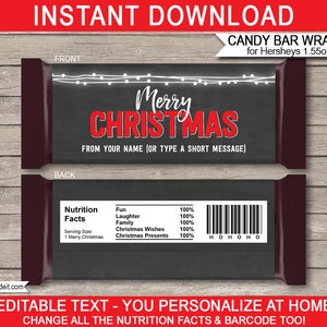 Christmas Candy Bar Wrappers: Editable Chocolate Labels (Instant Download)