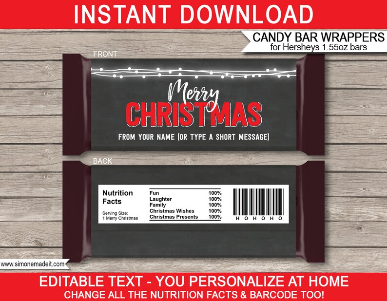 Chalkboard Instant Download With Editable Text Christmas Chocolate Labels Christmas Candy Bar Wrappers Printable Christmas Gifts Paper Paper Party Supplies