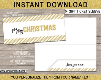 Printable Envelope Sleeve for Christmas Gift Tickets, Vouchers, Certificates - INSTANT DOWNLOAD - EDITABLE text, you edit & print at home