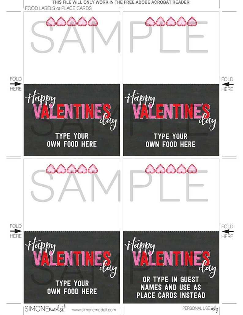 Buffet Food Tents INSTANT DOWNLOAD with EDITABLE text Place Cards Chalkboard Valentine/'s Day Food Tags Valentine/'s Day Food Labels