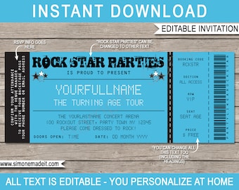 Rockstar Konzertkarten-Einladung: Bearbeitbare Geburtstagsfeiereinladung (INSTANT DOWNLOAD)