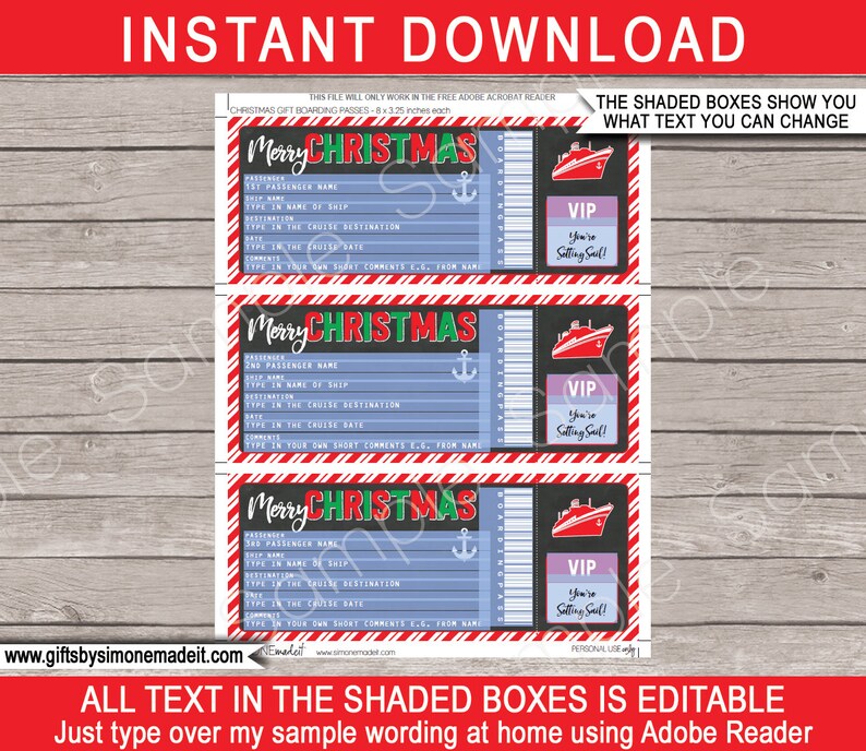 christmas gift cruise ticket printable fake boarding pass