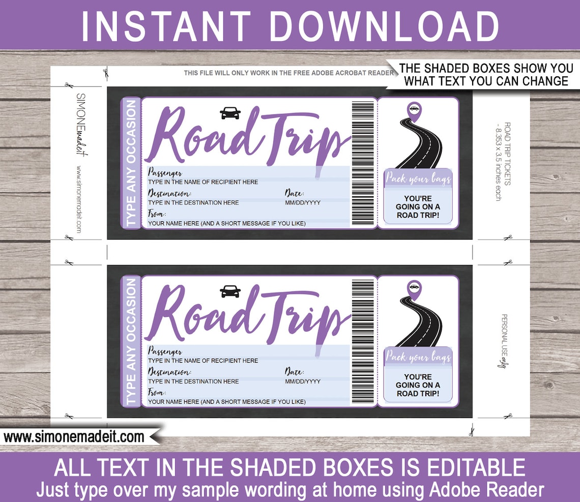 Printable Trip Reveal Ticket