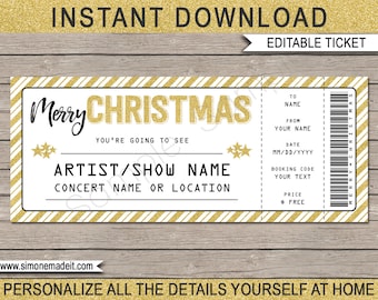 Printable Concert Ticket Gift Template Editable Christmas - Etsy