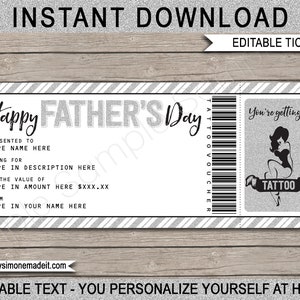 Vatertag Tattoo Gutschein druckbare Vorlage - Zertifikat, Karte, Coupon für Papa - EDITIERBARER TEXT DOWNLOAD - Sie personalisieren