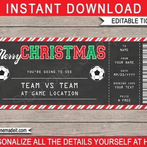 Weihnachten Fußball Ticket Geschenk - Überraschung Fußball Spiel Ticket - Druckbare Vorlage - Gutschein Zertifikat - INSTANT DOWNLOAD - EDITIERBARER Text