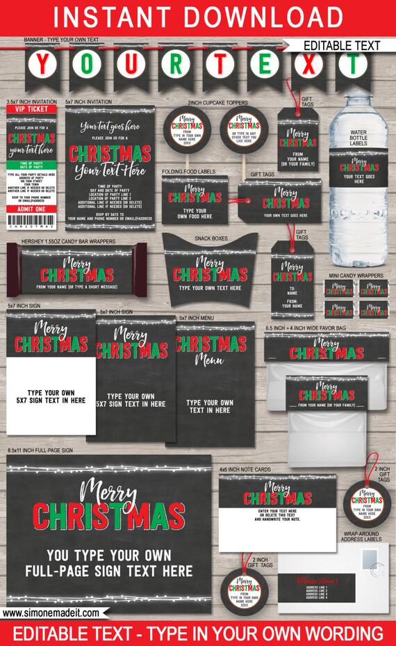 Christmas Chalkboard Printables, Christmas Invitations, Christmas Decorations, Christmas Gift Tags - INSTANT DOWNLOAD with EDITABLE text Il_570xn