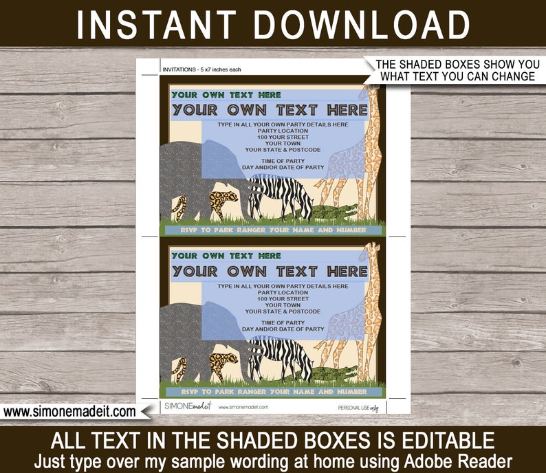 Safari Invitation Template Printable Animal Safari Theme - Etsy