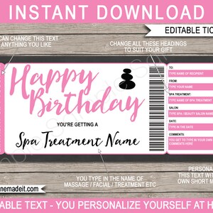 Modèle imprimable de bon de réduction de certificat-cadeau d'anniversaire de spa - massage du visage enveloppement du corps gommage manucure pédicure traitement - TÉLÉCHARGER