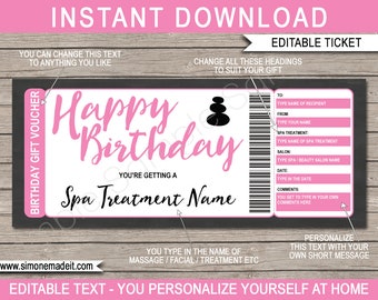 Spa Birthday Gift Certificate Voucher Coupon Printable Template - Massage Facial Body Wrap Scrub Manicure Pedicure Treatment - DOWNLOAD