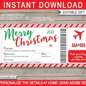 Christmas Boarding Pass Template Ticket Surprise Reise offenbaren, Flug, Urlaub, Urlaub - Gefälschtes Flugzeugticket - INSTANT DOWNLOAD - EDITIERBAR