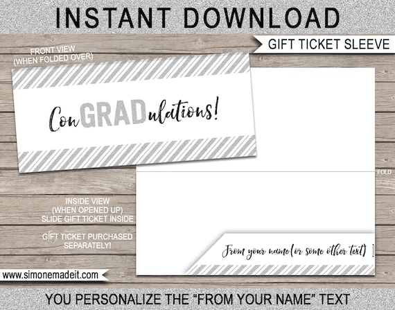 Gift Ticket Sleeve / Envelope for Graduation - Congradulations - Graduation Gift - INSTANT DOWNLOAD with EDITABLE text - you edit & print Il_570xn