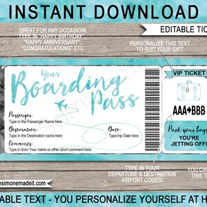 Boarding Pass Template Surprise Fake Airline Ticket Trip Gift, Airplane Flight Destination Vacation Plane - INSTANT DOWNLOAD - EDITABLE text