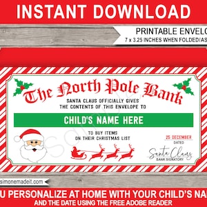Weihnachtsgeld-Umschlag-Vorlage - Druckbare Weihnachtsgeldgeschenk-Brieftasche für Kinder - Last Minute Stocking Stuffer - EDITIERBARER Namen-DOWNLOAD
