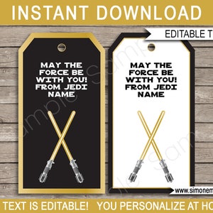 Gold Star Wars Favor Tags: Editable Thank You Tags (INSTANT DOWNLOAD)