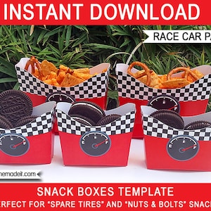 Race Car Party Snack Boxes Template - INSTANT DOWNLOAD - PDF digital file - Race Car Birthday Party Printables