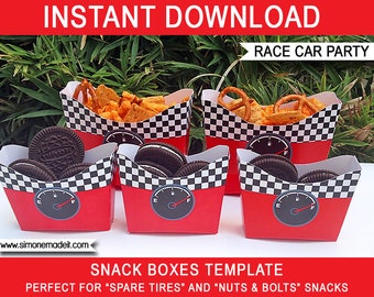 Race Car Party Snack Boxes Template - INSTANT DOWNLOAD - PDF digital file - Race Car Birthday Party Printables