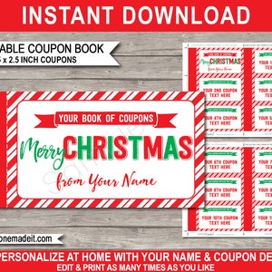 Printable Christmas Coupon Book Template Last Minute Personalized Custom Gift Vouchers Certificate INSTANT DOWNLOAD with EDITABLE text image 1