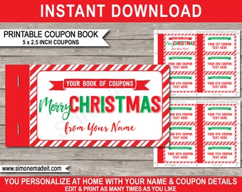 Printable Christmas Coupon Book Template - Last Minute Personalized Custom Gift Vouchers Certificate - INSTANT DOWNLOAD with EDITABLE text