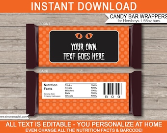 Printable Halloween Candy Bar Wrapper Template: Editable Chocolate Labels (Instant Download)