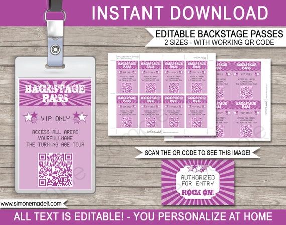Rockstar Party Backstage Pass Printable Concert Vip Template Birthday Party Instant Download With Editable Text You Personalize By Simonemadeit Catch My Party