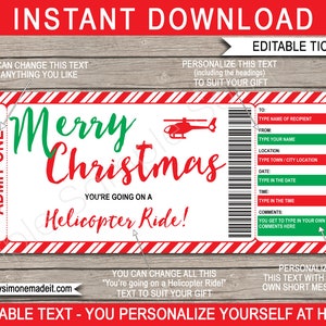 Modello di biglietto regalo per elicottero - Coupon voucher certificato di Natale stampabile - Regalo Last Minute - DOWNLOAD IMMEDIATO - Testo MODIFICABILE