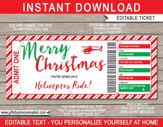 Helicopter Gift Ticket Template - Printable Christmas ...