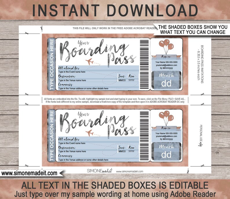 Boarding Pass Event Invitation Template Printable Birthday - Etsy