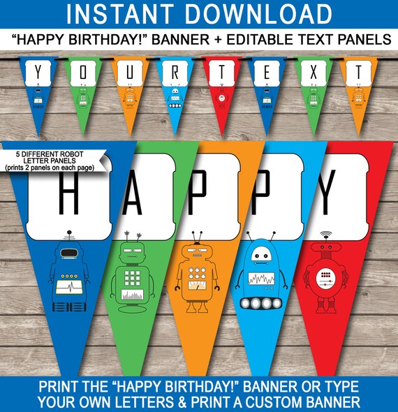 Robot Party Banner Happy Birthday Banner Custom Banner Etsy