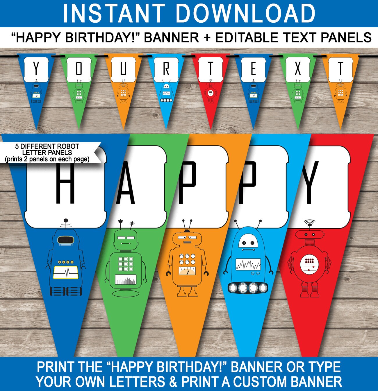 Robot Party Banner Template Printable Birthday Decorations - Etsy